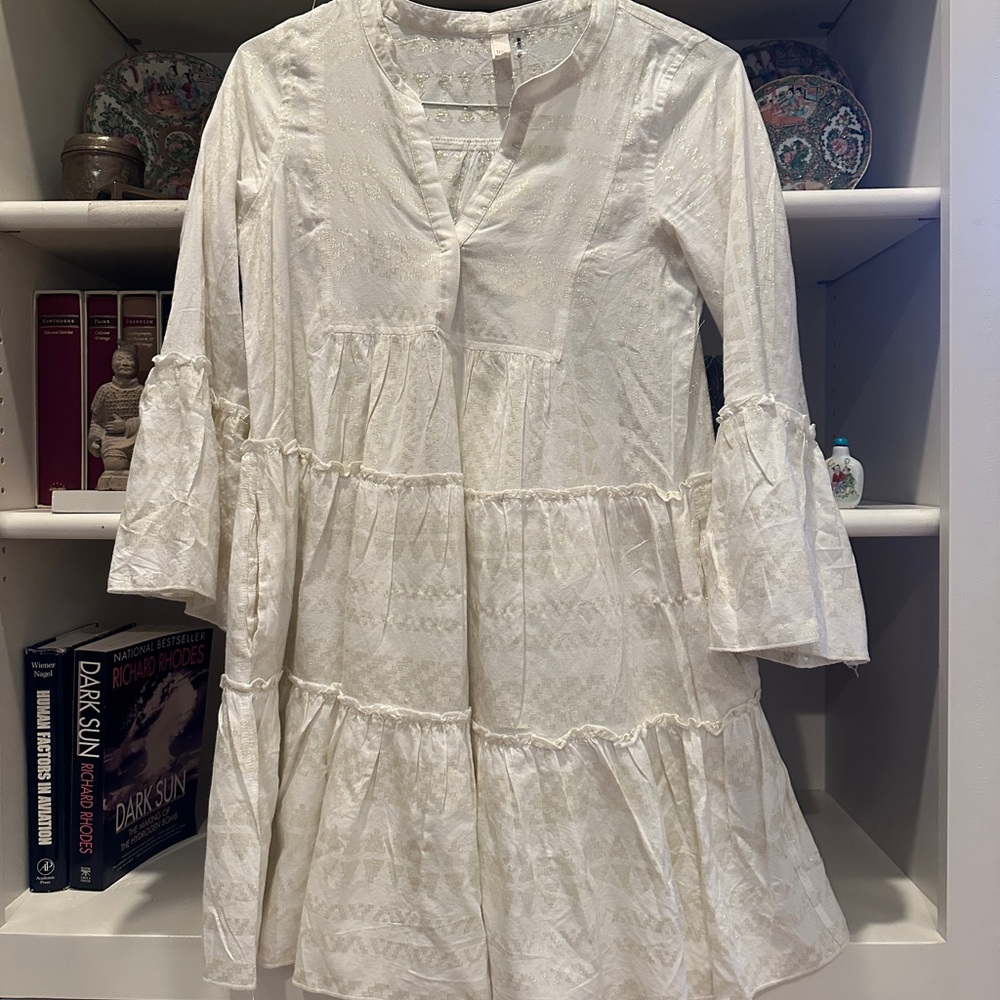 White Tiered Long Sleeve Dress